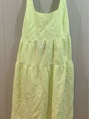 Ava & Viv Lime Green Seersucker TIERED pockets Tank Midi Dress Size X(14W) NWT